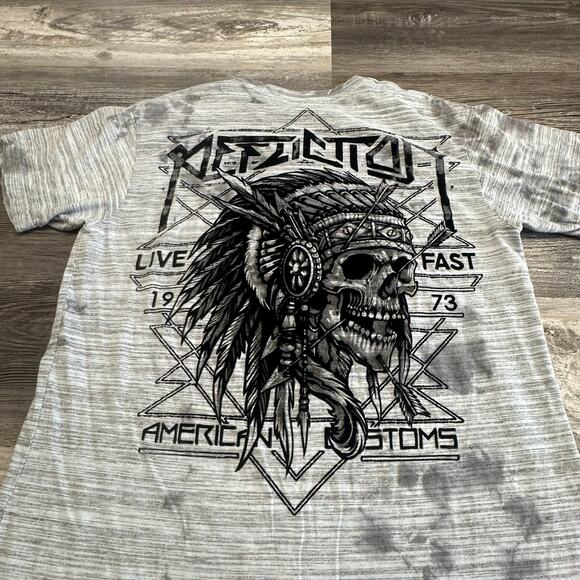 Affliction T-shirt Gray Mens L Indian Chief Skull Cybergrunge Mallgoth y2k 2000s - Picture 5 of 9